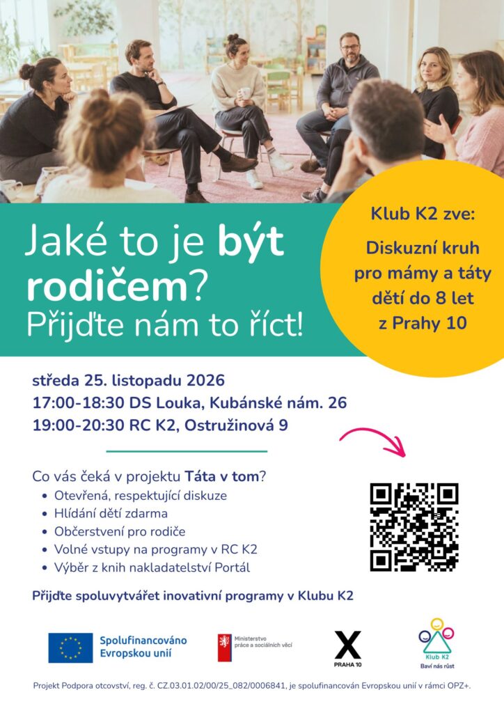 Leták Klub K2 – diskuzní kruh pro mámy a táty