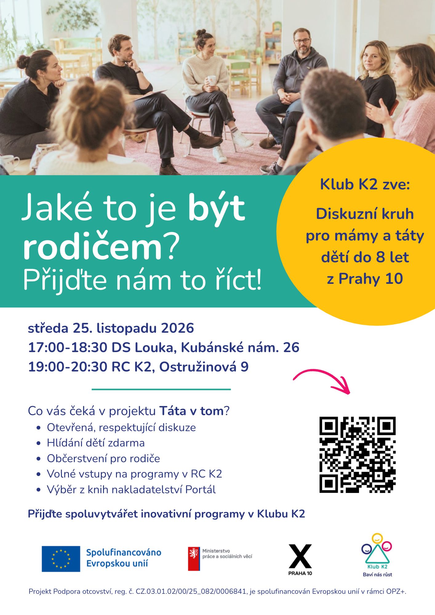 Leták Klub K2 – diskuzní kruh pro mámy a táty
